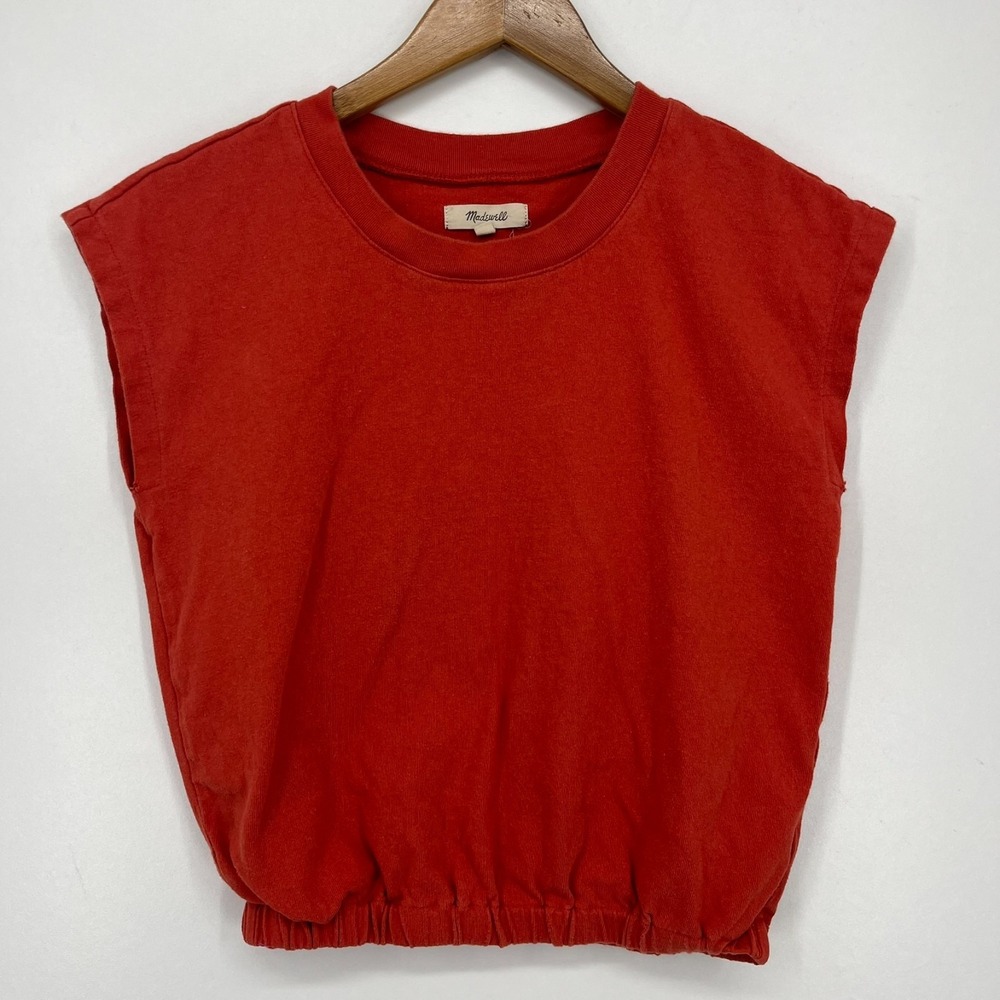 Madewell T-Shirt Women's Size 2XS Orange Sleeveless Crew Neck Rushed